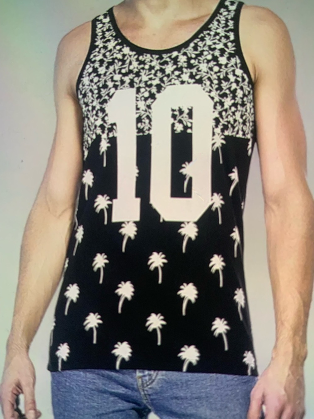10.Deep Blue Men’s Tank Top palm Accents 
 Size 3XL